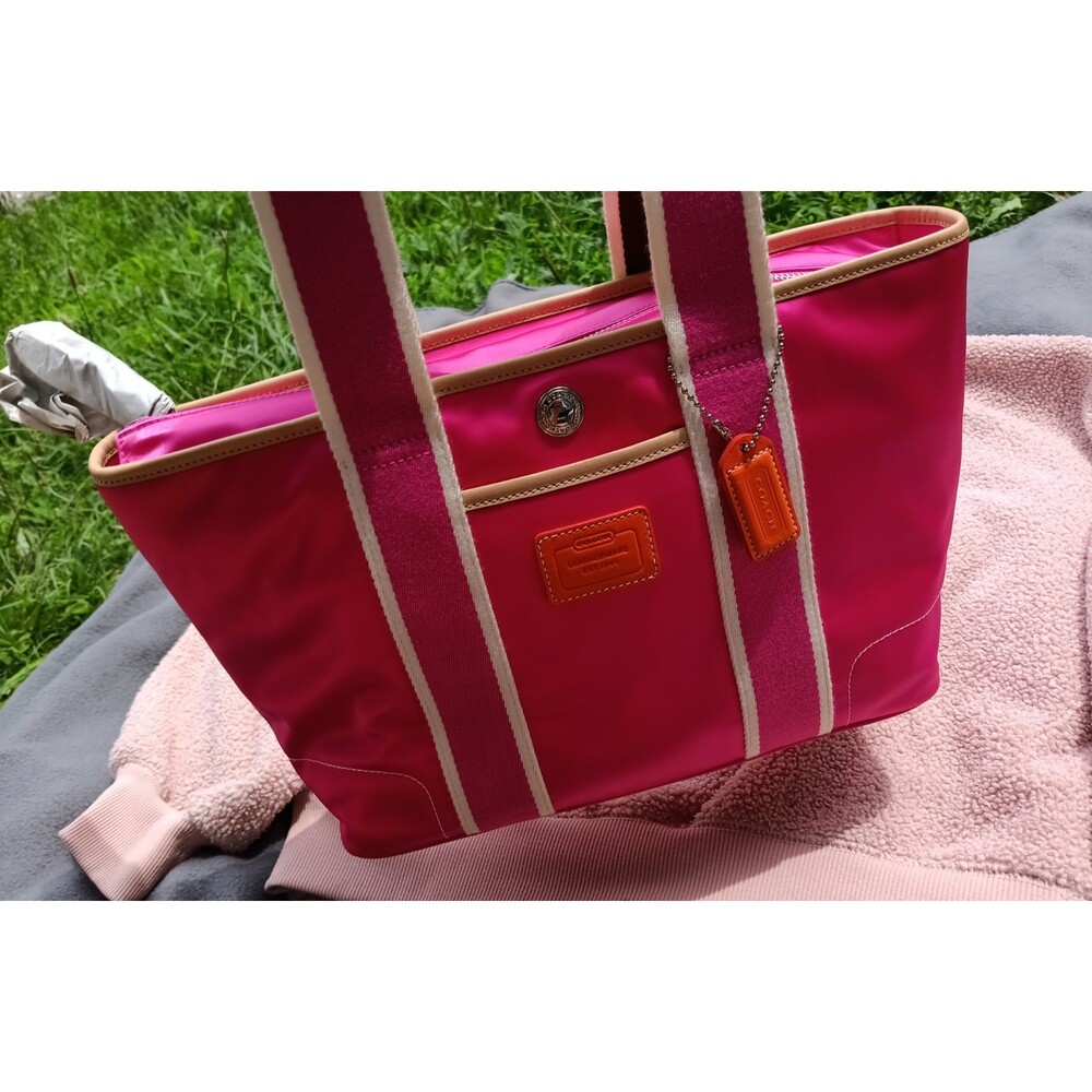 Y2K Hot Pink Hamptons Tote Orange Trim Chocolate Brown Accents Never Carried - Picture 6 of 12